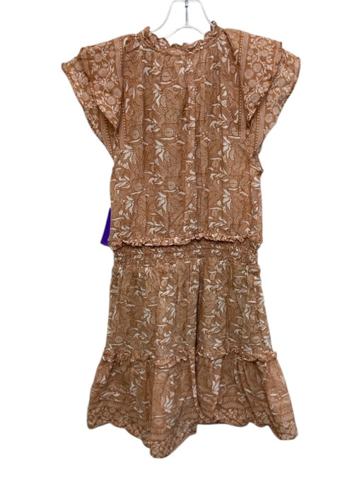 Melissa Nepton Size S Brown & White Cotton Cap Sleeve Tie V Neck Dress Brown & White / S
