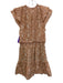 Melissa Nepton Size S Brown & White Cotton Cap Sleeve Tie V Neck Dress Brown & White / S