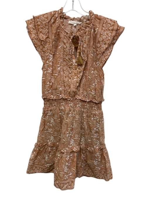 Melissa Nepton Size S Brown & White Cotton Cap Sleeve Tie V Neck Dress Brown & White / S
