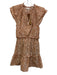 Melissa Nepton Size S Brown & White Cotton Cap Sleeve Tie V Neck Dress Brown & White / S