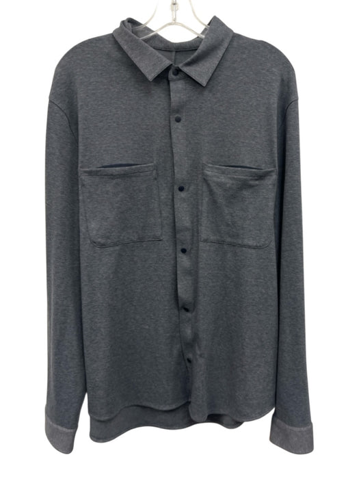 Lululemon Size XL Gray Cotton Blend Solid Snap Buttons Men's Long Sleeve Shirt Gray / XL