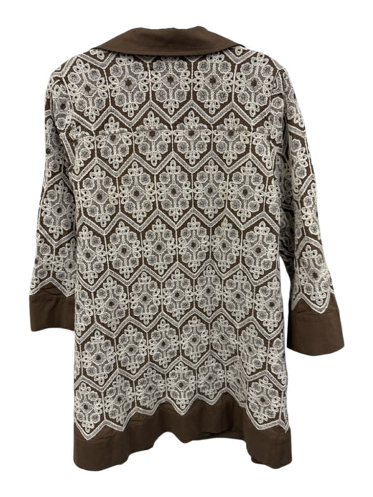Tuckernuck Size M Brown & White Cotton 3/4 Sleeve Embroidered 1/4 Button Dress Brown & White / M