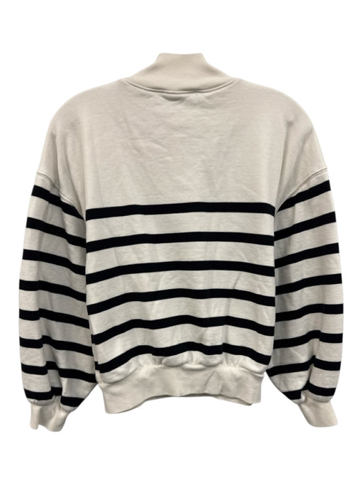 Frame Size S White & Black Cotton High Neck Stripe Puff 1/2 Sleeve Sweater White & Black / S