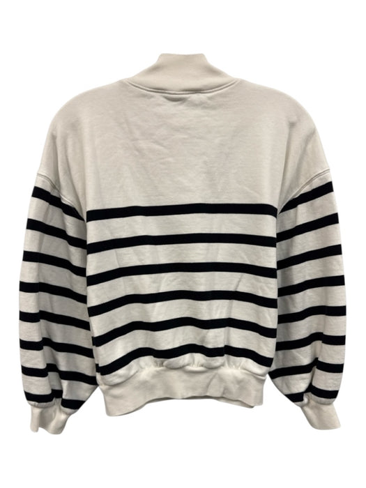 Frame Size S White & Black Cotton High Neck Stripe Puff 1/2 Sleeve Sweater White & Black / S