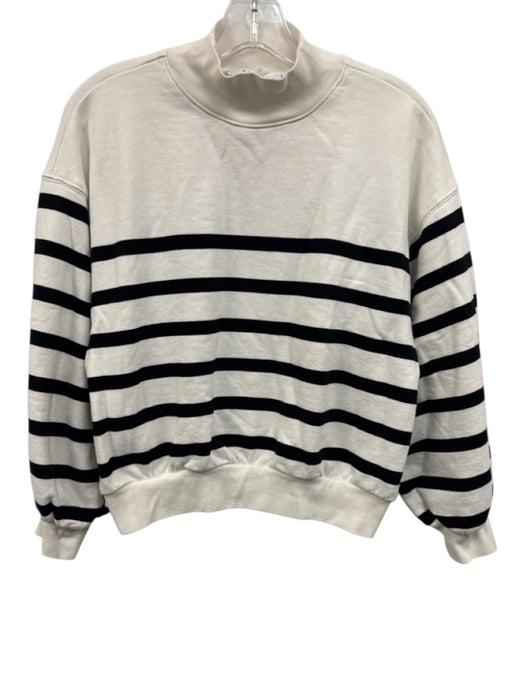 Frame Size S White & Black Cotton High Neck Stripe Puff 1/2 Sleeve Sweater White & Black / S