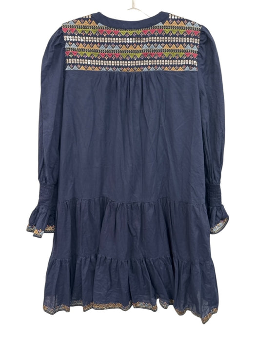 Pomander Place Size S navy blue, gold, multi Cotton Long puff sleeve Mini Dress navy blue, gold, multi / S