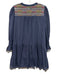 Pomander Place Size S navy blue, gold, multi Cotton Long puff sleeve Mini Dress navy blue, gold, multi / S