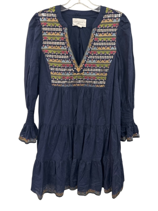 Pomander Place Size S navy blue, gold, multi Cotton Long puff sleeve Mini Dress navy blue, gold, multi / S
