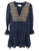Pomander Place Size S navy blue, gold, multi Cotton Long puff sleeve Mini Dress navy blue, gold, multi / S