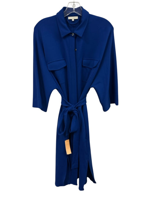 Ann Mashburn Size XS Blue Viscose & Nylon Long Sleeve Pockets Collar Midi Dress Blue / XS