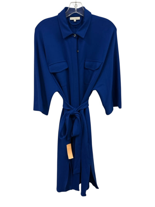 Ann Mashburn Size XS Blue Viscose & Nylon Long Sleeve Pockets Collar Midi Dress Blue / XS