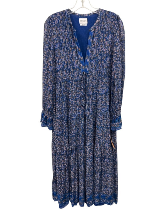 Saylor Size S Blue, Pink, Silver Viscose & Lurex Long puff sleeve Tiered Dress Blue, Pink, Silver / S