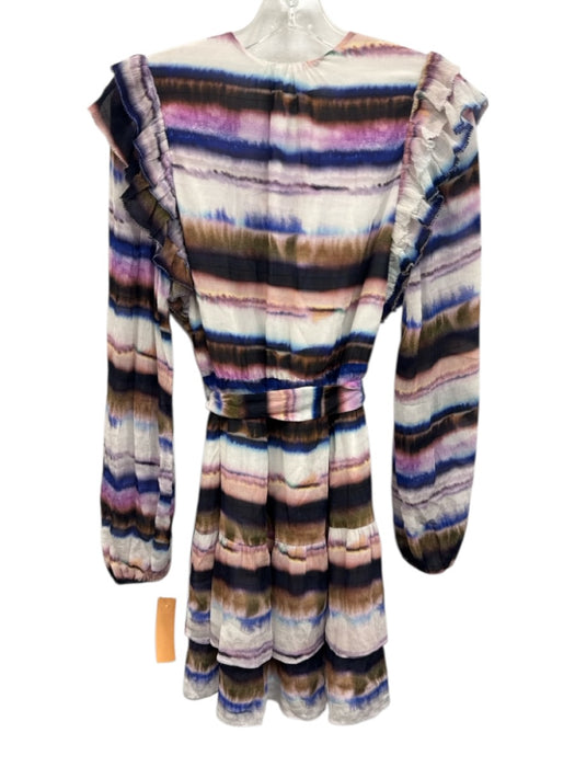 Marie Oliver Size XS Blue, Pink, Brown Silk Long puff sleeve Tie Dye Mini Dress Blue, Pink, Brown / XS