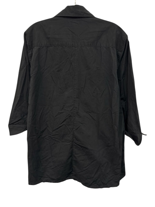 Ann Mashburn Size L Black Cotton 3/4 Sleeve Collar Split Neck Top Black / L