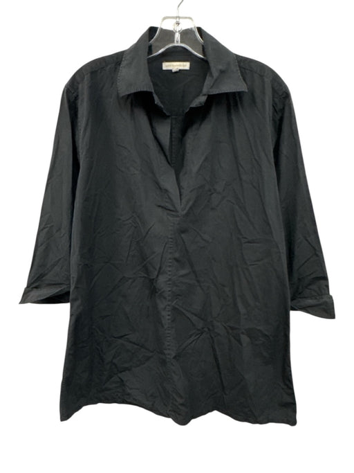 Ann Mashburn Size L Black Cotton 3/4 Sleeve Collar Split Neck Top Black / L