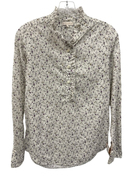 Ann Mashburn Size XS White, Purple, Yellow Cotton Long Sleeve Floral Print Top White, Purple, Yellow / XS