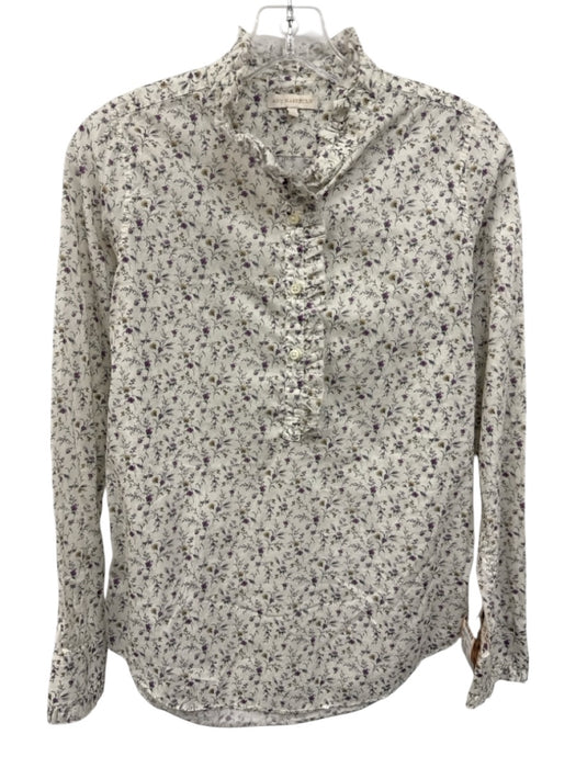 Ann Mashburn Size XS White, Purple, Yellow Cotton Long Sleeve Floral Print Top White, Purple, Yellow / XS