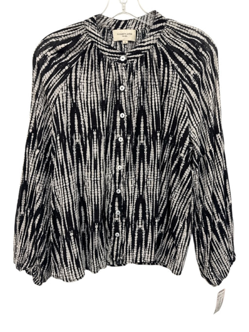 Elizabeth James the Label Size S Black & White Cotton 3/4 Sleeve Buttons Top Black & White / S