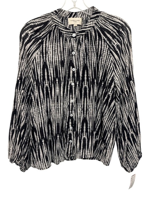 Elizabeth James the Label Size S Black & White Cotton 3/4 Sleeve Buttons Top Black & White / S