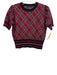 Pinko Size M Red, Black, Pink Acrylic & Wool Short Sleeve Plaid Slim Top Red, Black, Pink / M