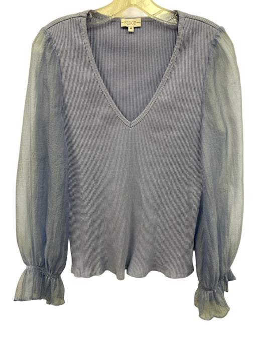 S'edge Size M Cornflower Blue Cotton & Rayon Long puff sleeve Sheer Sleeve Top Cornflower Blue / M