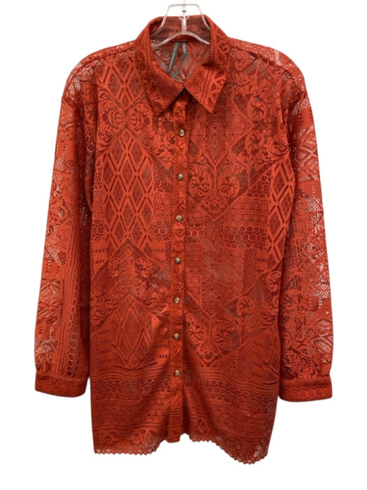 By Anthropologie Size XS Orange Polyester Long Sleeve Crochet Lace Buttons Top Orange / XS
