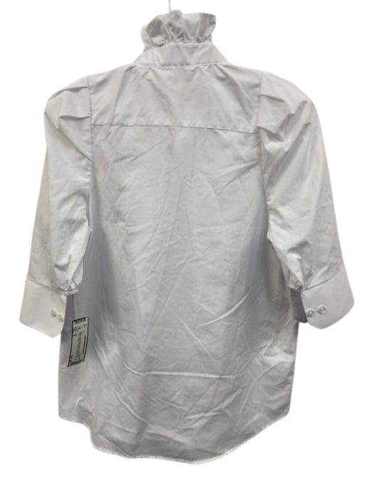 KMJ Size S White Short Puff Sleeve Ruffle mock neck Buttons Pintuck Top White / S