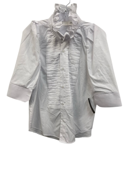 KMJ Size S White Short Puff Sleeve Ruffle mock neck Buttons Pintuck Top White / S