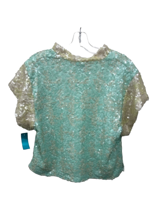 Koch Size XS Mint & Biege Polyester Sequined Mock Collar Short Sleeve Top Mint & Biege / XS