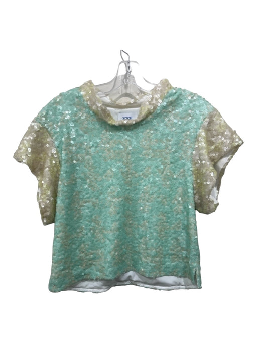 Koch Size XS Mint & Biege Polyester Sequined Mock Collar Short Sleeve Top Mint & Biege / XS