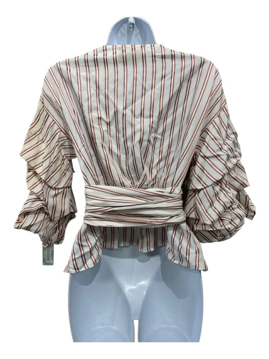 Alexis Size S White & Red Viscose Stripe Rouched Sleeves Wrap Cropped Top White & Red / S