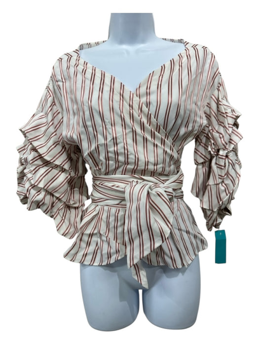 Alexis Size S White & Red Viscose Stripe Rouched Sleeves Wrap Cropped Top White & Red / S
