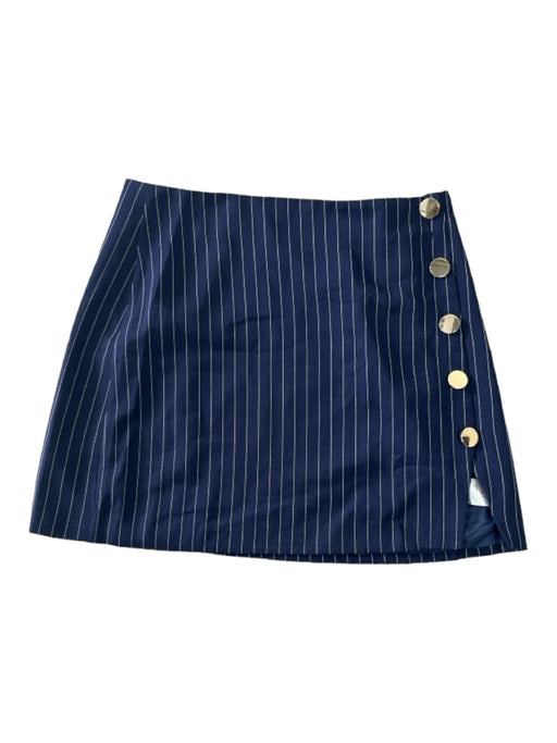4th Reckless Size 12 Navy Blue Polyester Pinstripe Gold Buttons Mini Skirt Navy Blue / 12