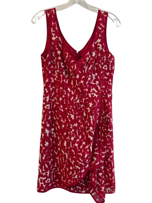 Nanette Lepore Size 6 Red Acetate & Silk Sleeveless Abstract Print V Neck Dress Red / 6