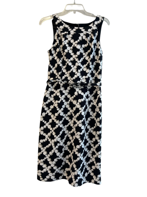 David Meister Size 6 Black & White 100% Cotton Sleeveless High Neck Dress Black & White / 6