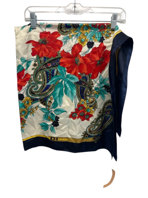 No Brand Navy Blue, White, Multi Floral Border Square scarf Navy Blue, White, Multi