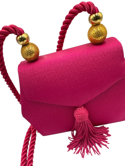 Columbine Hot pink Grosgrain Tassel gold ball Rope Strap Evening Clutch Bag Hot pink / Small