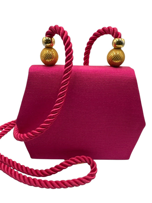 Columbine Hot pink Grosgrain Tassel gold ball Rope Strap Evening Clutch Bag Hot pink / Small