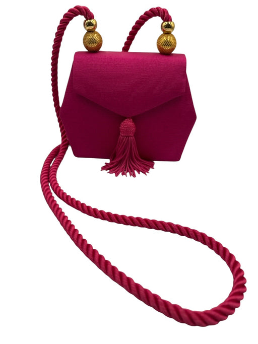 Columbine Hot pink Grosgrain Tassel gold ball Rope Strap Evening Clutch Bag Hot pink / Small