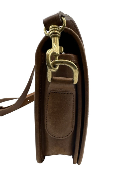 Coach Light Brown & Brass Leather Flap Turn Lock Crossbody Strap Bag Light Brown & Brass / S