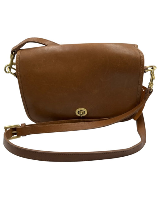 Coach Light Brown & Brass Leather Flap Turn Lock Crossbody Strap Bag Light Brown & Brass / S