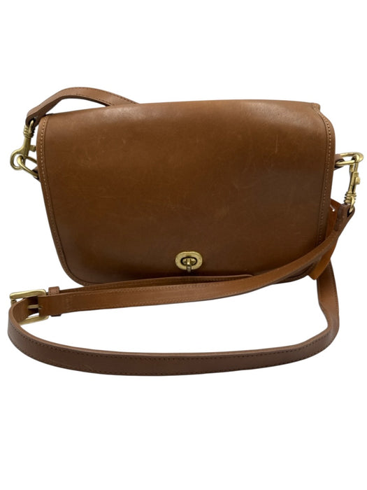 Coach Light Brown & Brass Leather Flap Turn Lock Crossbody Strap Bag Light Brown & Brass / S