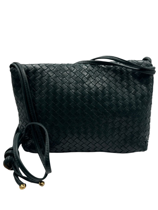 Charles Jourdan Dark Green Leather Flap Intrecciato Weave Bag Dark Green / S