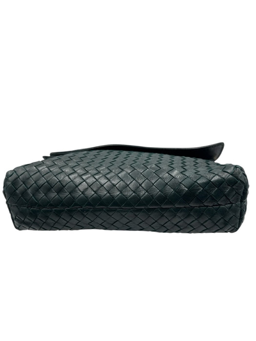 Charles Jourdan Dark Green Leather Flap Intrecciato Weave Bag Dark Green / S