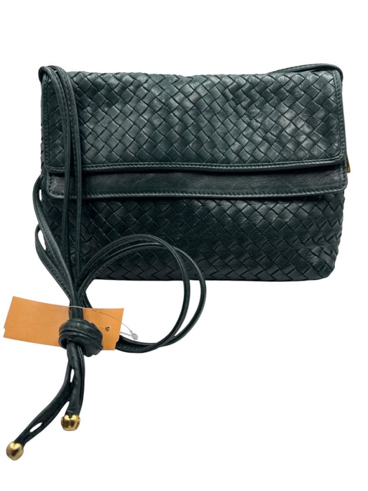 Charles Jourdan Dark Green Leather Flap Intrecciato Weave Bag Dark Green / S