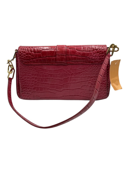 Susan Lucci Pink Print Patent Leather Flap Croc Embossed Shoulder Strap Bag Pink Print / Small