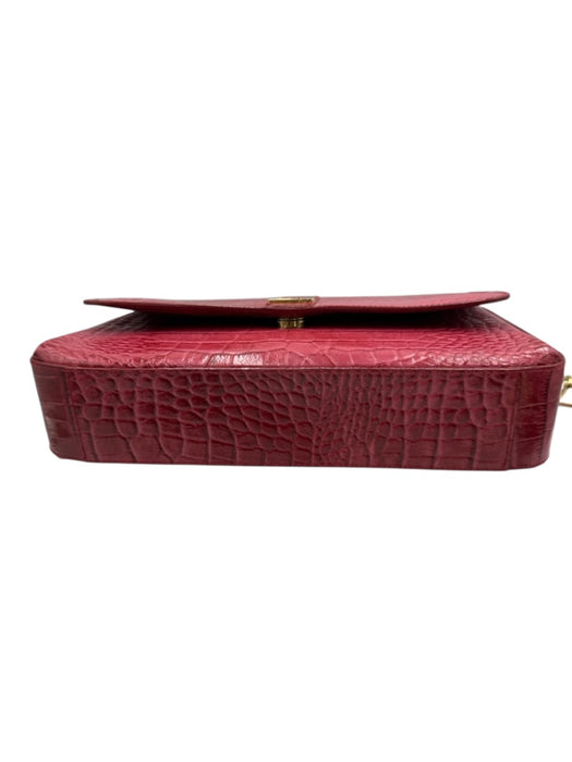 Susan Lucci Pink Print Patent Leather Flap Croc Embossed Shoulder Strap Bag Pink Print / Small
