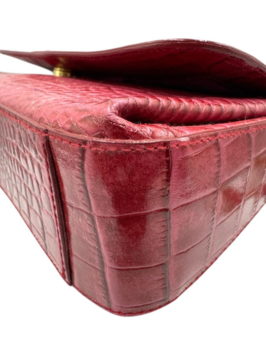 Susan Lucci Pink Print Patent Leather Flap Croc Embossed Shoulder Strap Bag Pink Print / Small