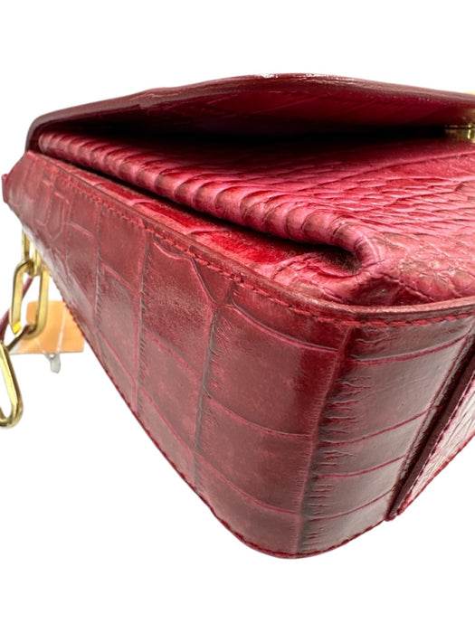 Susan Lucci Pink Print Patent Leather Flap Croc Embossed Shoulder Strap Bag Pink Print / Small