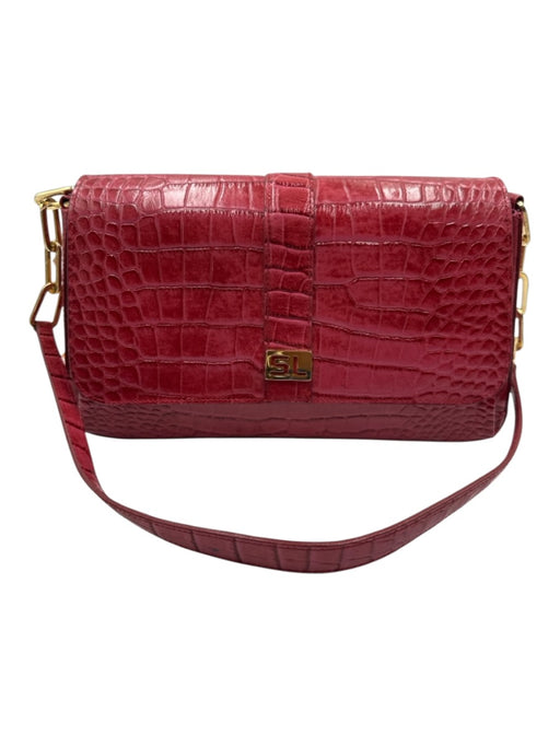 Susan Lucci Pink Print Patent Leather Flap Croc Embossed Shoulder Strap Bag Pink Print / Small